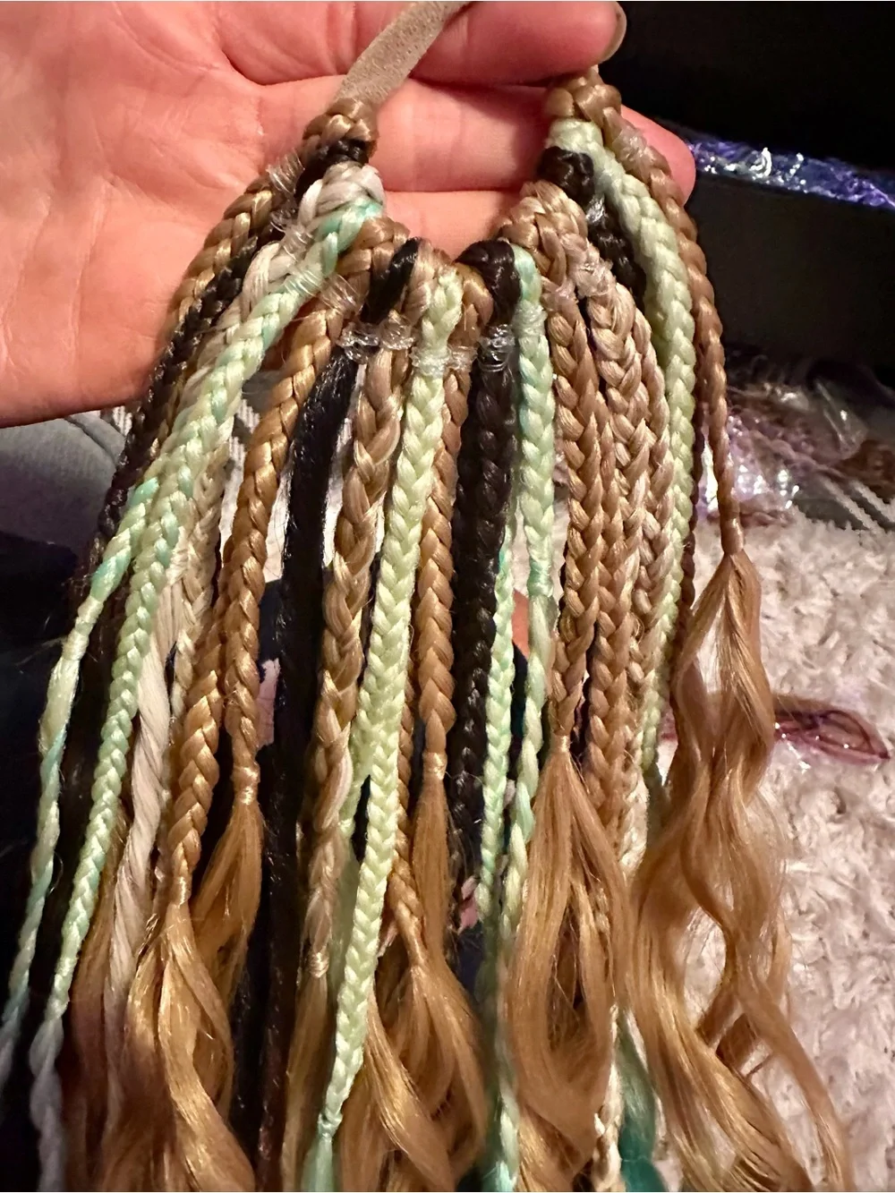 Braided Hair Extension Accent Strands - Mint and Brown